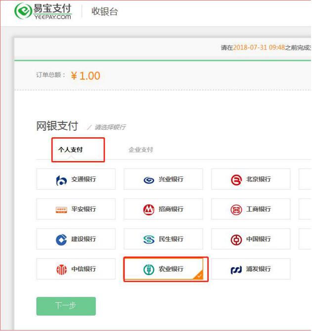 选择“个人支付”
