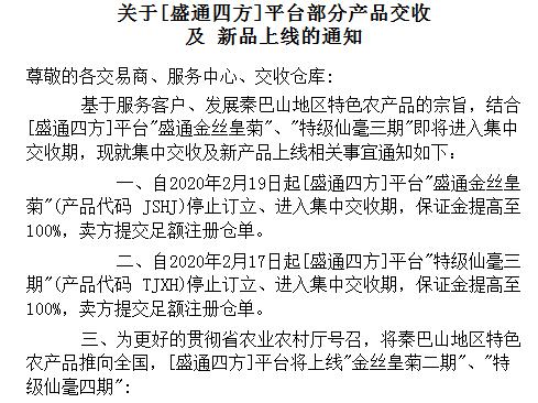 盛通四方202.2.17通知：品种交收和新上的公告