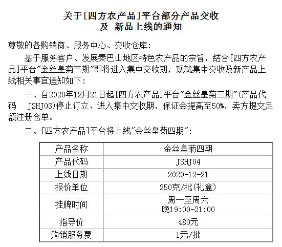 盛通四方部分品种交收和新品种的丝皇菊四期上线公告